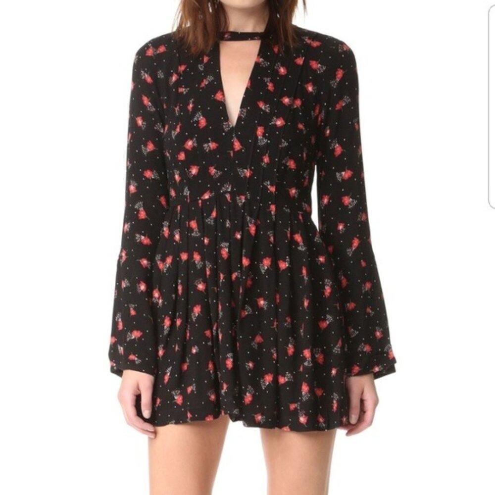 Free People Tegan Floral Mini Dress Black Red